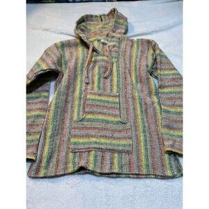 ARTESANIAS Acrylic BAJA SURF PONCHO HOODIE HOODED SWEATSHIRT JACKET Medium